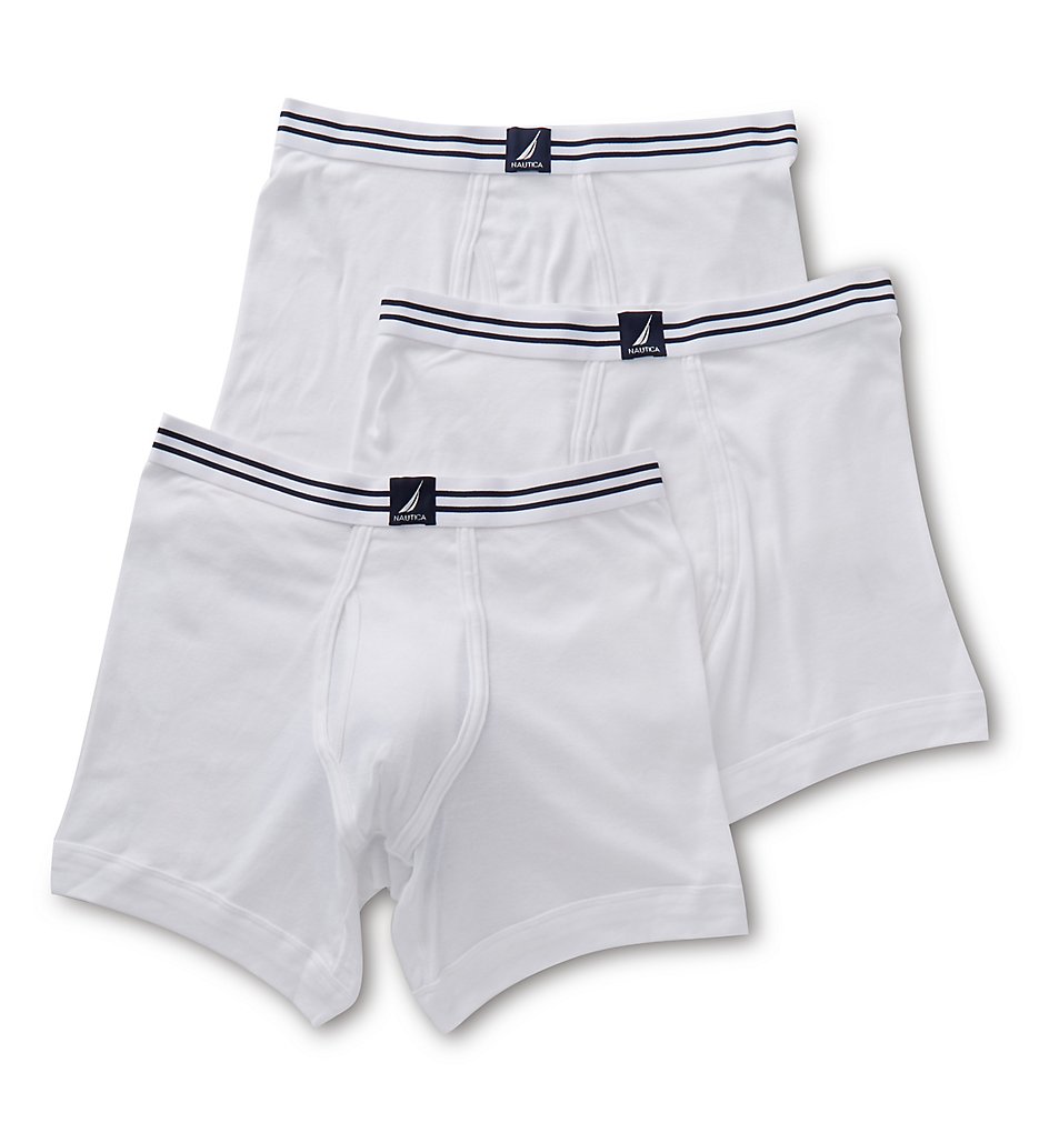 Nautica X60304 Cotton Boxer Briefs - 3 Pack (White)