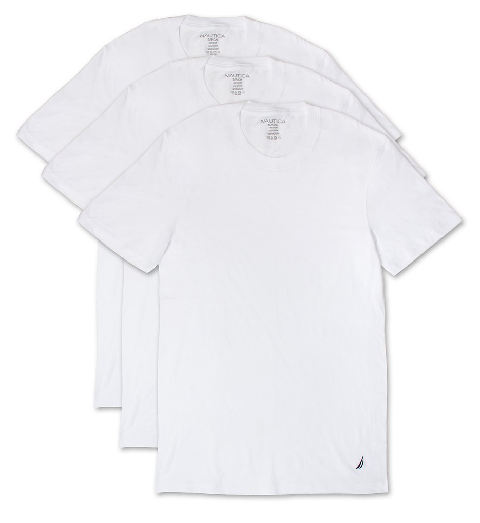 Nautica X60305 Cotton Crew Neck T-Shirt - 3 Pack (White)
