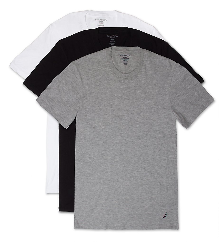 Nautica X60305 Cotton Crew Neck T-Shirt - 3 Pack (White/Black/Grey)