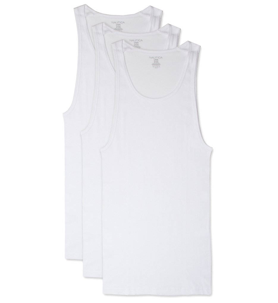 Nautica X60306 Cotton Ribbed Tanks - 3 Pack (White)