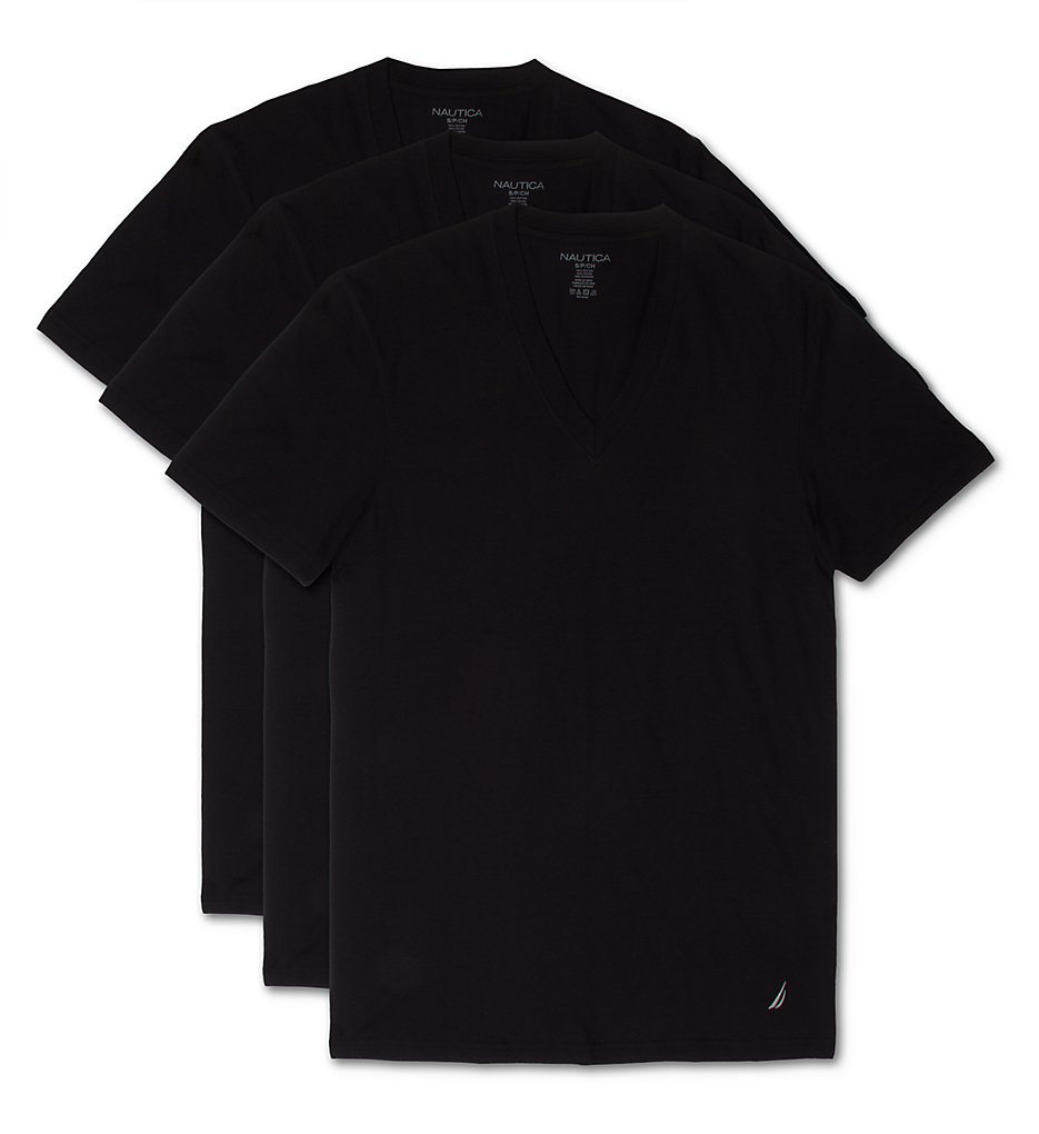 Nautica X60310 Cotton V-Neck T-Shirt - 3 Pack (Black)