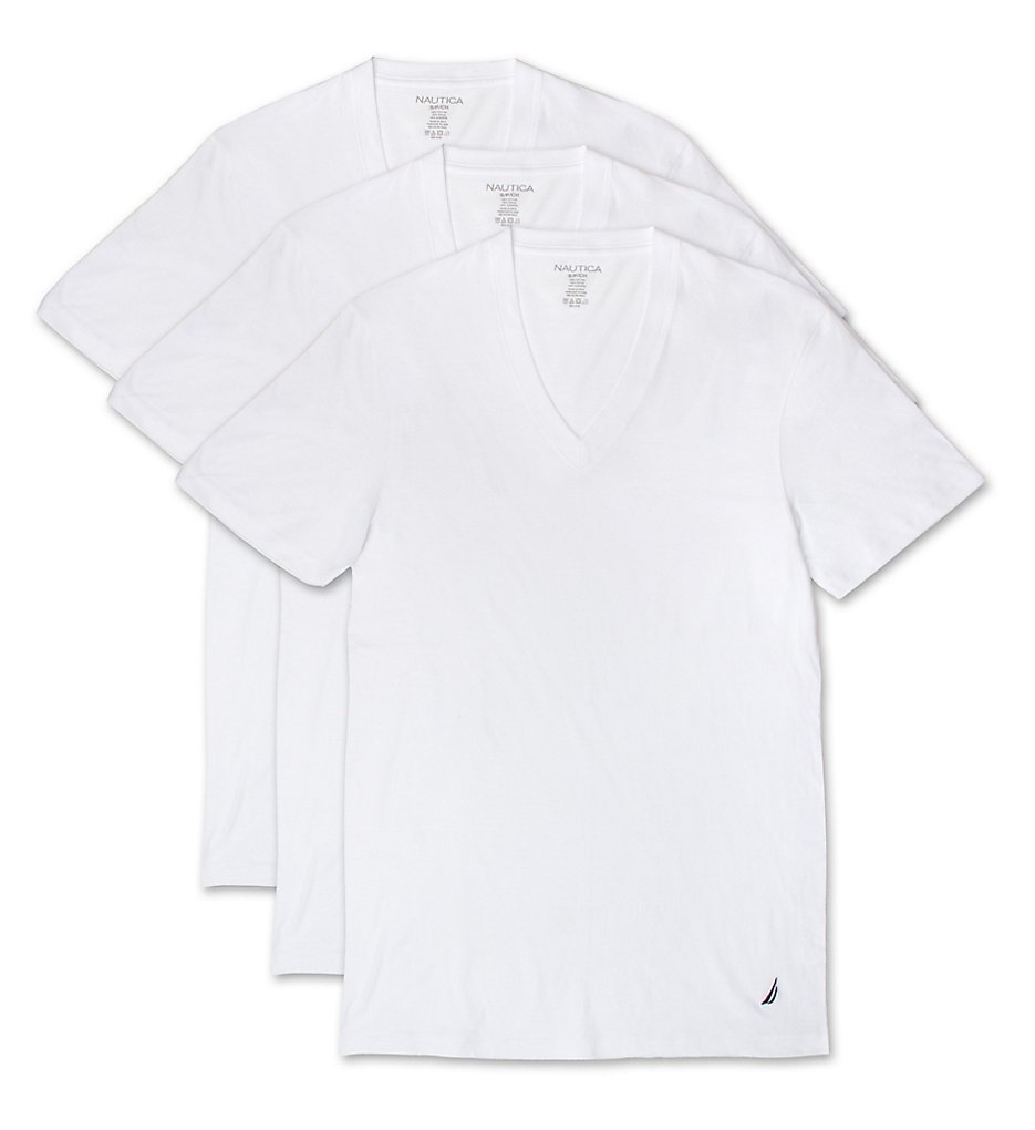 Nautica X60310 Cotton V-Neck T-Shirt - 3 Pack (White)