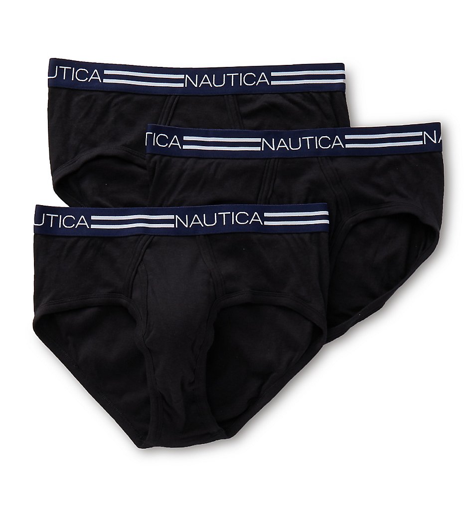 Nautica X60339 Cotton Fly Front Briefs - 3 Pack (Black)