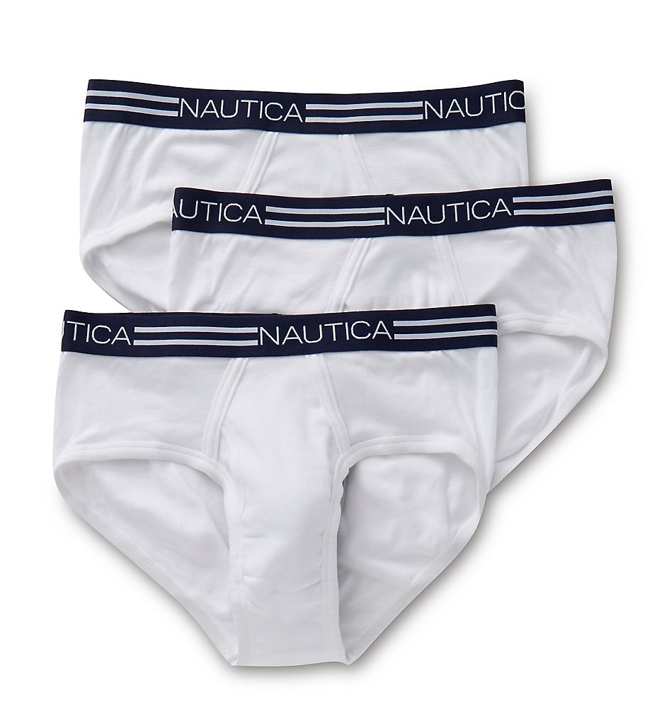 Nautica X60339 Cotton Fly Front Briefs - 3 Pack (White)