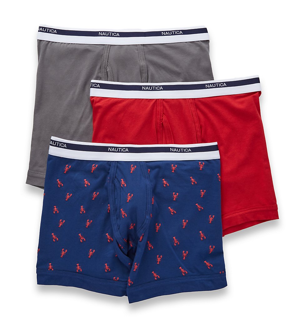 Nautica X61304 Stretch Boxer Briefs - 3 Pack (Grey/Red/Blue)