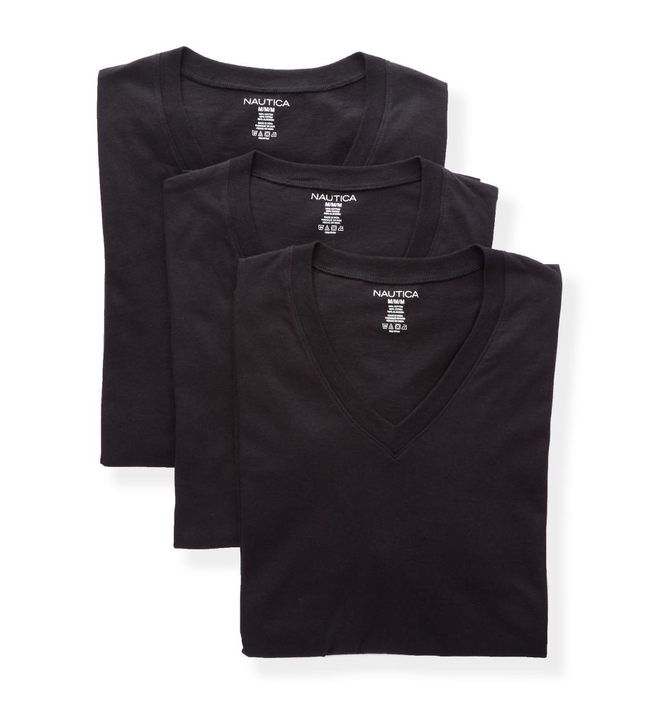 Nautica Y60310 Cotton V Neck T shirts 3 Pack Black