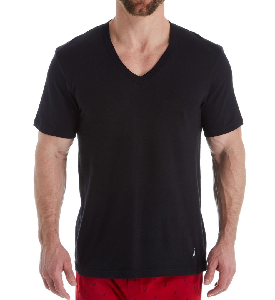 Nautica Men's Cotton Tees Black V-Neck 3pk