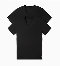 Essential Cotton Stretch V-Neck T-Shirt - 2 Pack BLK XL