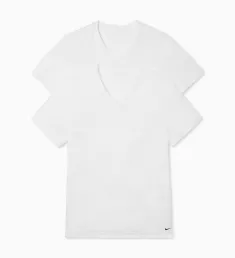 Essential Cotton Stretch V-Neck T-Shirt - 2 Pack White L