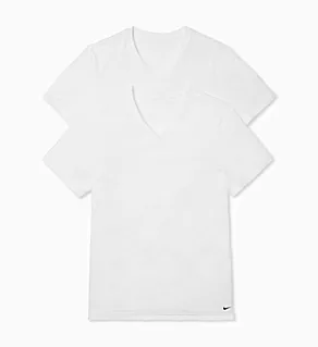Essential Cotton Stretch V-Neck T-Shirt - 2 Pack White L