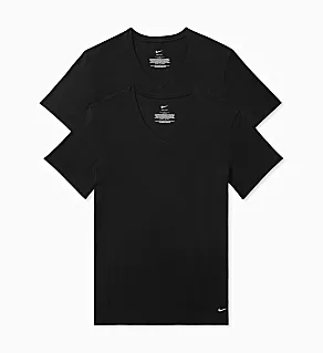 Essential Cotton Stretch V Neck - 2 Pack Black XL