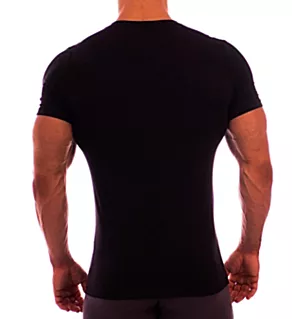 Deep V Neck Short Sleeve Undershirt Black S