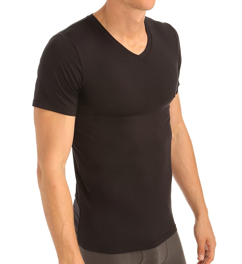 Obviously Y43611 Essence V-Neck Short Sleeve Undershirt (Black)