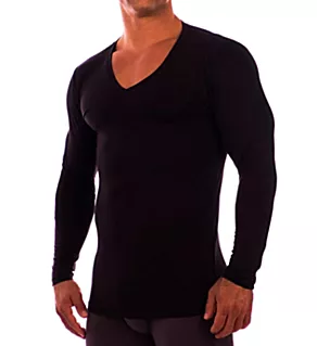 Deep V Neck Long Sleeve Undershirt BLK M
