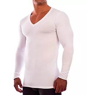 Deep V Neck Long Sleeve Undershirt WHT M