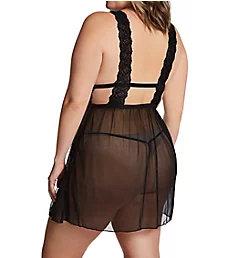 Plus Nora Mesh and Lace Empire Babydoll with Thong Black 3X-4X