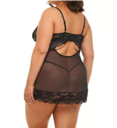 Plus Page Unlined Lace Cup Chemise with G-String Black 3X