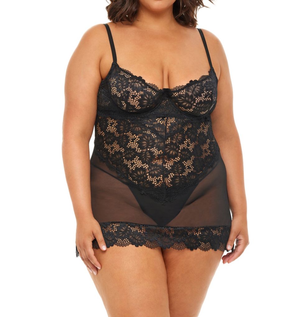 Plus Page Unlined Lace Cup Chemise with G-String