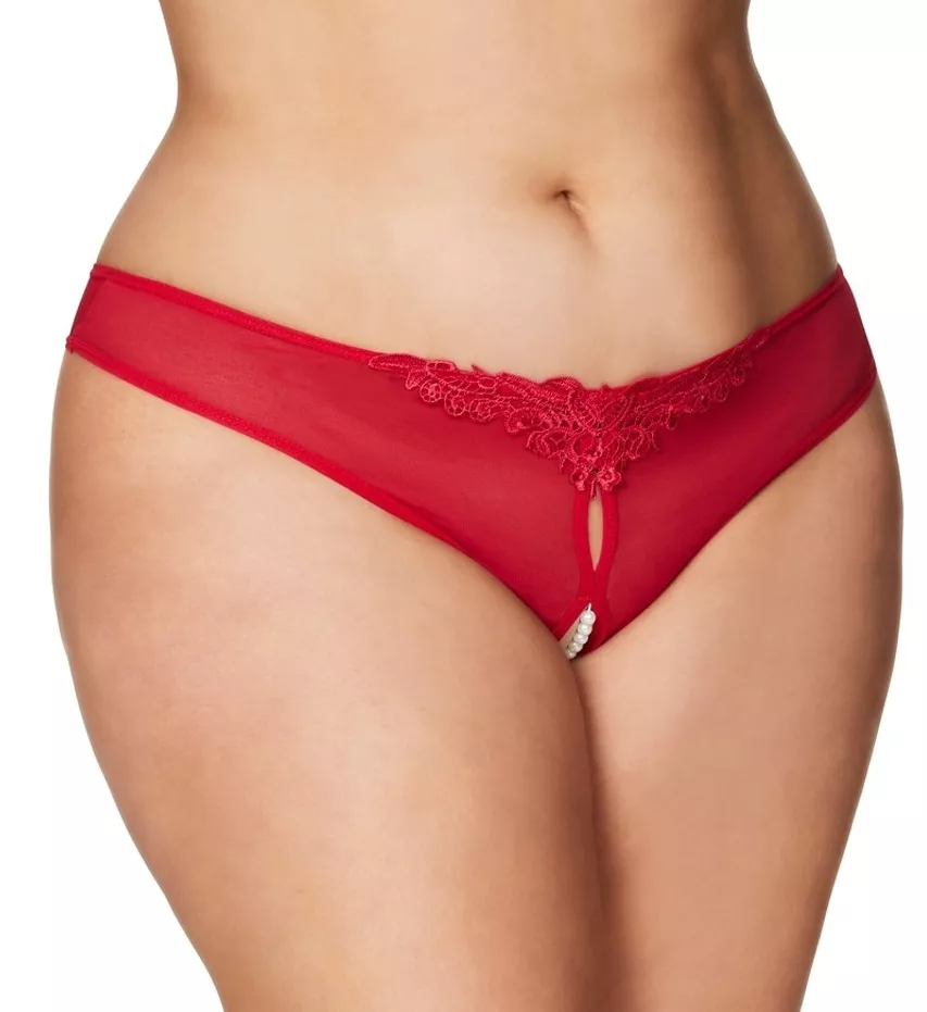 Plus Paradise Crotchless Pearl Thong Red 3X