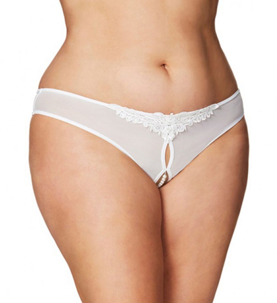 Plus Paradise Crotchless Pearl Thong White 3X by Oh La La Cheri