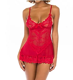 Valentine Lace Babydoll And G-String Set Red L