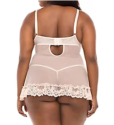 Plus Valentine Lace Babydoll And G-String Set Silver Peony 3X-4X