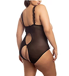 Amber Plus Open Cup Crotchless Teddy Black O/S Plus