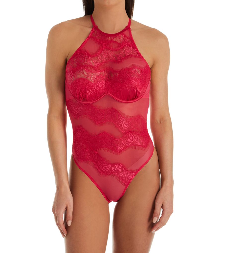 Alizee High Neck Bodysuit with Eyelash Lace-fs