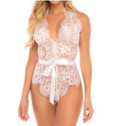 Naomi Eyelash Lace Halter Teddy White S/M