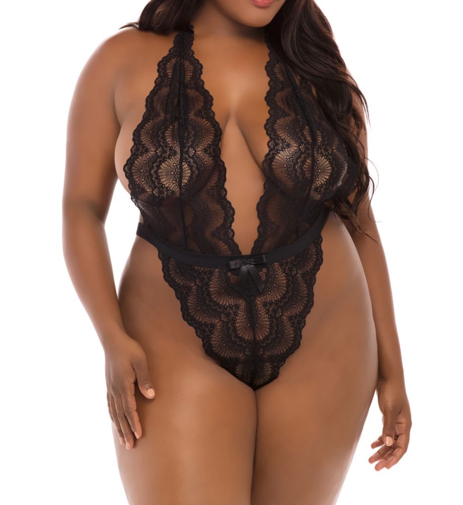 Plus Size Alessa High Leg Scalloped Lace Teddy