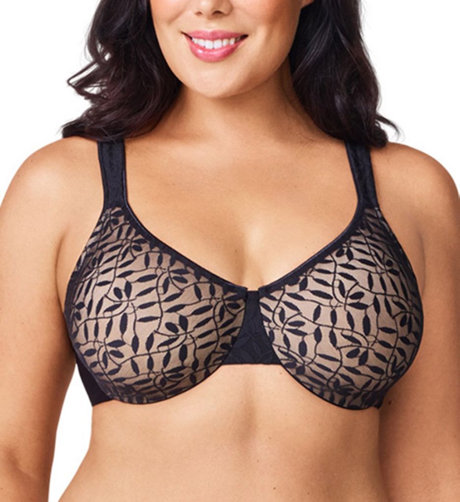 Women's Olga 35519 Lace Sheer Leaves Underwire Minimizer Bra (French Toast  44D)