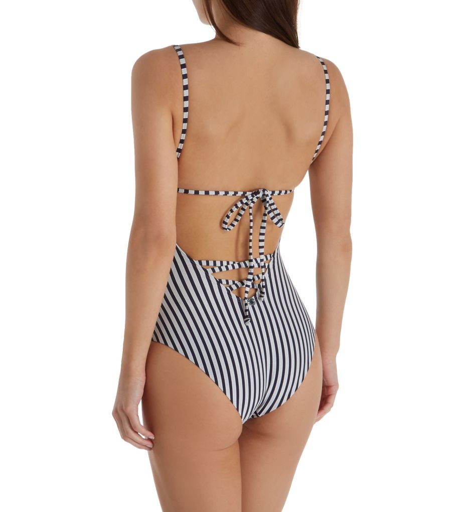 Blue Iris Striped Triangle One Piece Swimsuit-bs