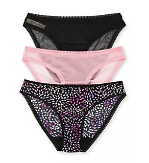 Gossamer Mesh Hip Bikini Panty - 3 Pack Black/Confetti Mauve S