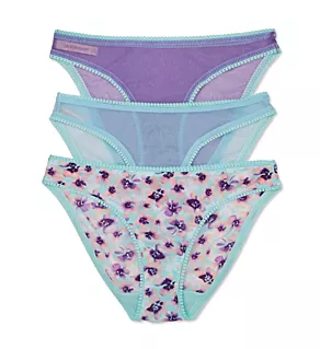 Gossamer Mesh Hip Bikini Panty - 3 Pack Iris/Sunset Stripe/Sea S