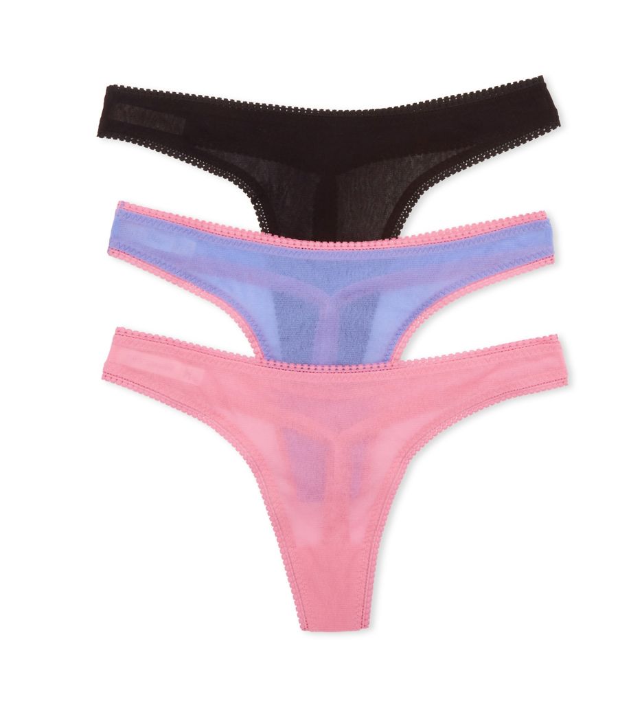 OnGossamer Women's Gossamer Mesh Hip-G Thong Panty - 3 Pack in Black/Pink/Blue | Size Large/XL | HerRoom.com
