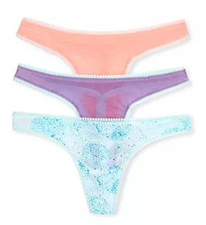 Gossamer Mesh Hip-G Thong - 3 Pack Peach/Wisteria/Dots XS/S