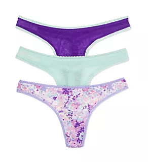Gossamer Mesh Hip-G Thong - 3 Pack Sage/Purple/Garden M/L