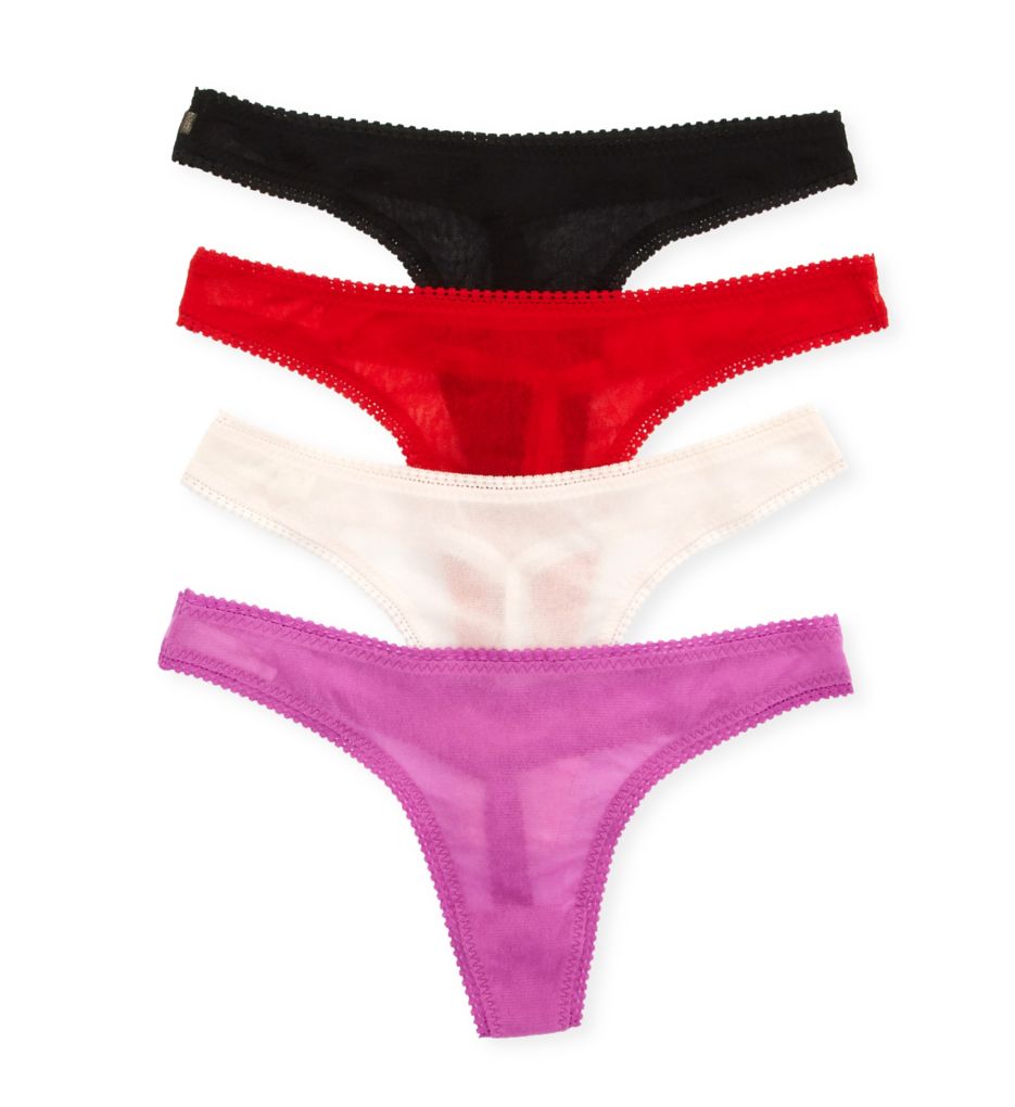 OnGossamer Women's Gossamer Mesh Hip-G Gift Boxed Thong Panty - 4 Pack in Bl/Sa/Ma | Size Medium/Large | HerRoom.com