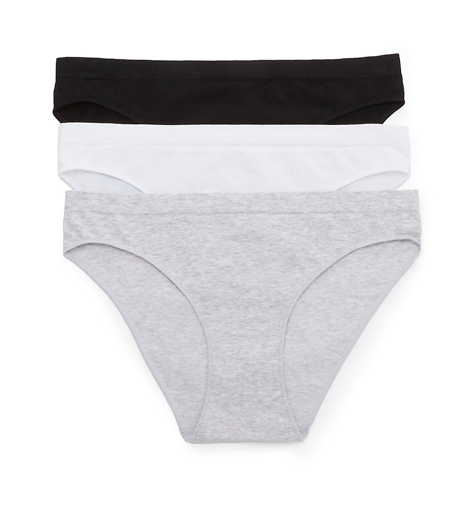 OnGossamer - OnGossamer G1284P3 Cabana Cotton Seamless Bikini Panty - 3 Pack (Black/White/Grey XL)