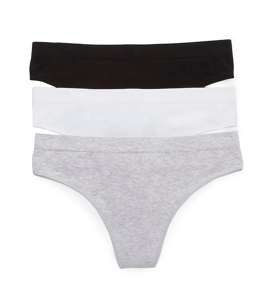 OnGossamer - OnGossamer G2283P3 Cabana Cotton Seamless Thong Panty - 3 Pack (Black/White/Grey XL)
