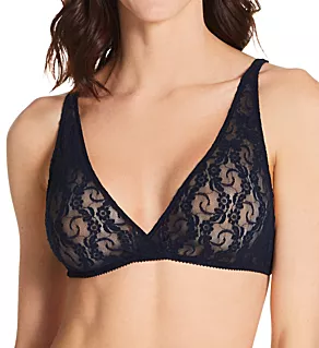 Stretch Lace Hi Point Bralette Navy Sateen S
