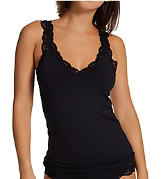 Delicious Scoop-Neck Tank with Lace Black XL