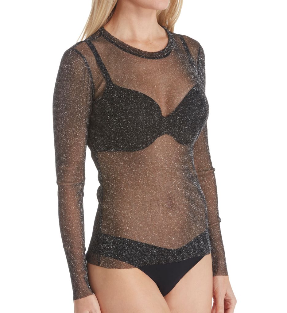 long sleeve glitter mesh top