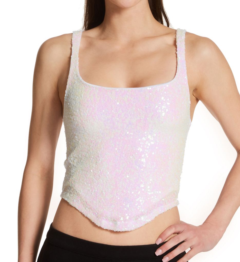 Pearl w Sequin Shoulder Pad Crop Top