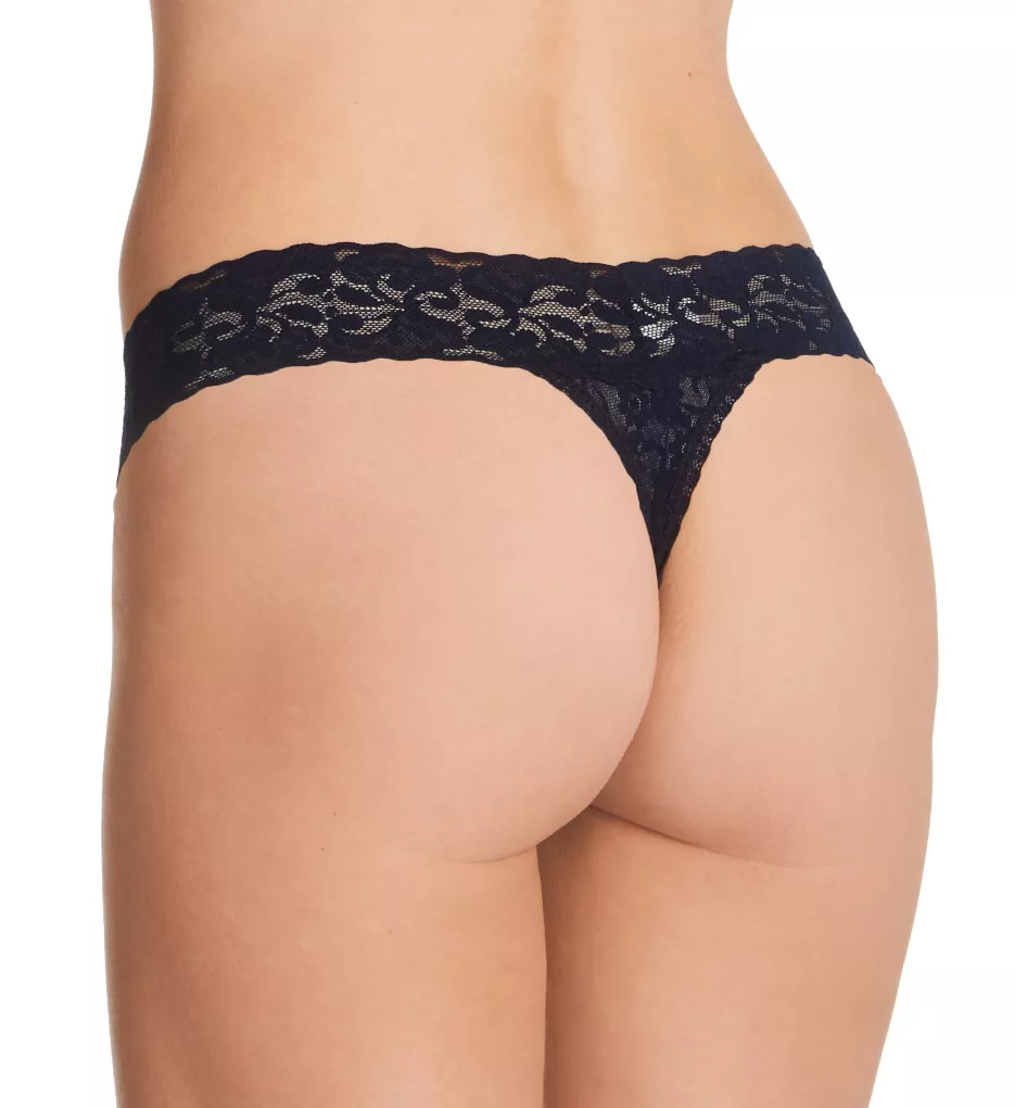 Stretch Lace Intimates Must Have Low Rise Thong Navy Sateen P/S
