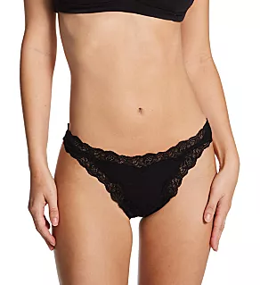 Organic Cotton Lace Trim Thong Black P/S