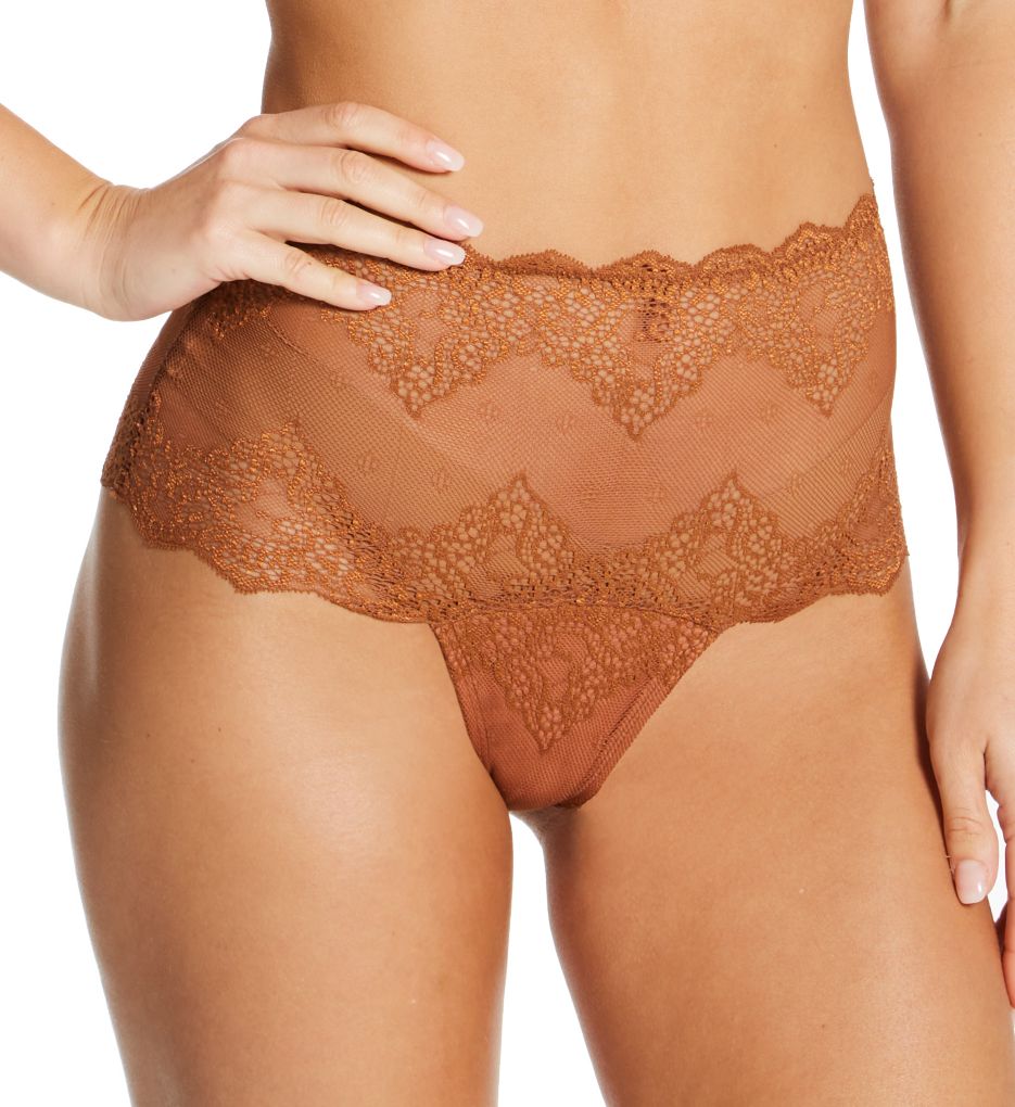 Only Hearts Women's So Fine Lace High Waist Thong Panty in Beige | Size Medium | HerRoom.com