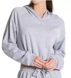 Cinch Drawstring Crop Fleece Hoodie Heather Gray M/L