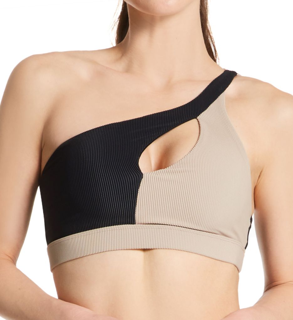 Onzie (2539962) -- Onzie 3822 Sutra One Shoulder Low Impact Sports Bra (Black/Taupe L/XL)