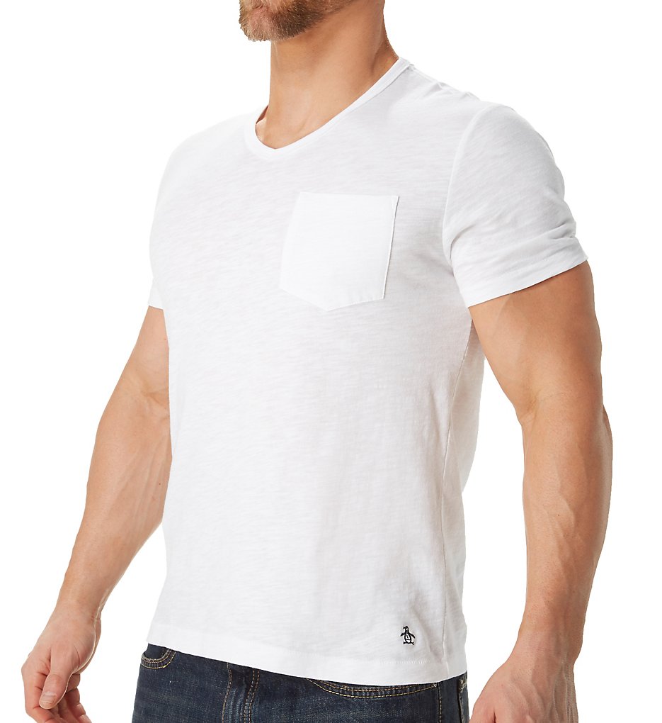 Original Penguin OPKB022 Bing Short Sleeve V-Neck Shirt (Bright White)